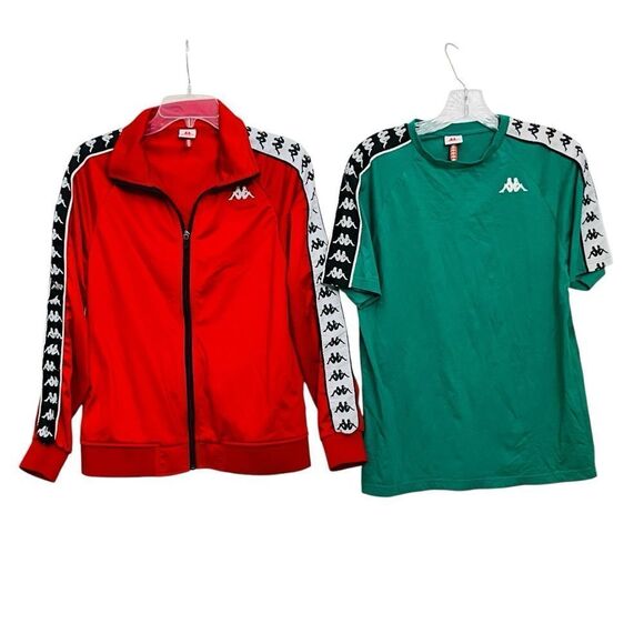 Kappa 222 Banda Anniston Red Track Jacket & Green T-Shirt Sz S Set Of 2